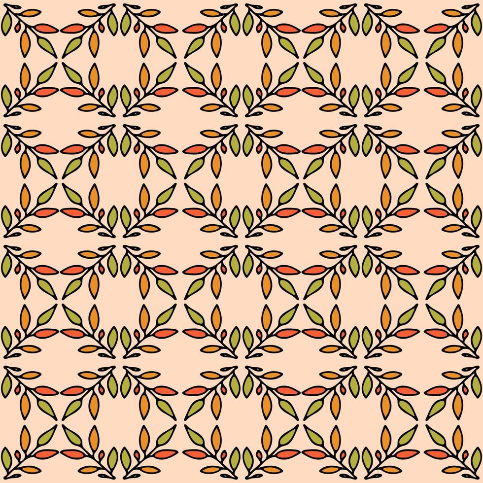 Cute cartoon flower seamless pattern. Background with plant, branch, leaves. Wrapping paper, textile. vector