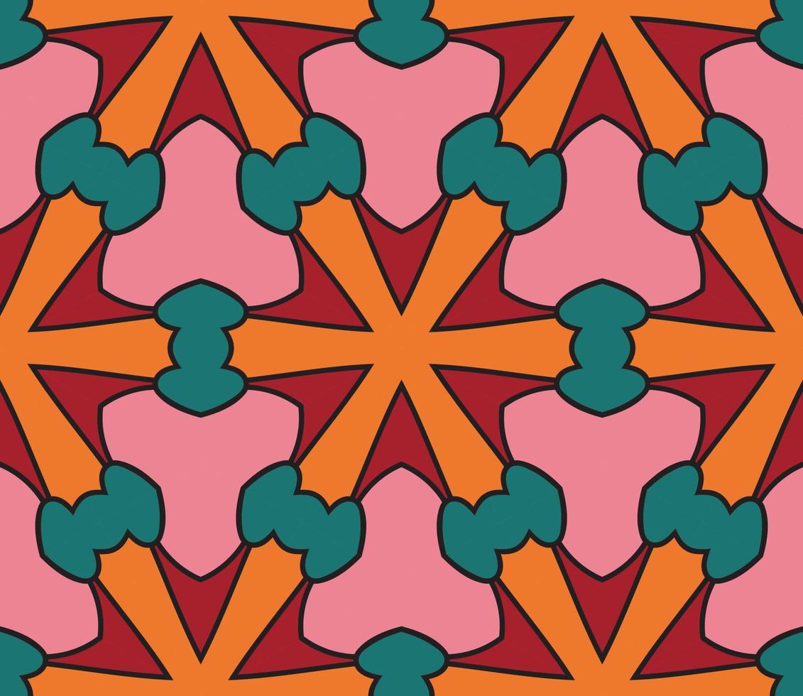 Abstract colorful doodle geometric flower seamless pattern. Floral background. Kaleidoscope mosaic, geo tile of thin line ornament. vector