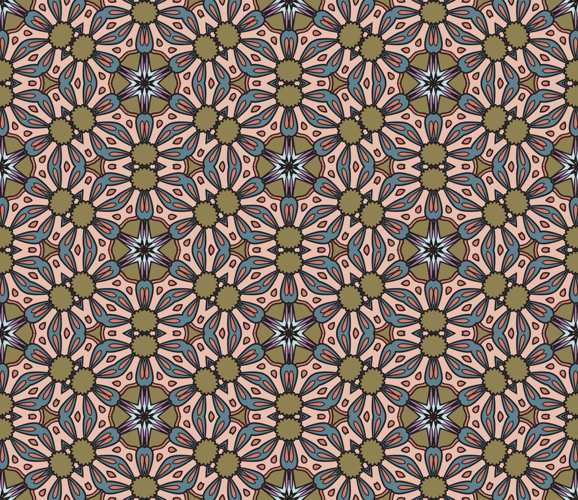 patrón sin costuras de flores geométricas de garabatos coloridos abstractos. fondo floral. mosaico de caleidoscopio, mosaico geo de adorno de línea delgada. vector