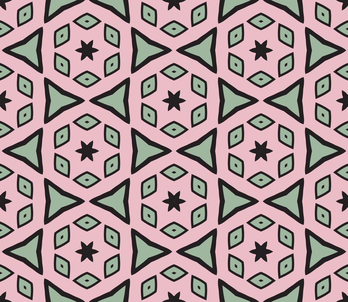 Abstract colorful doodle geometric flower seamless pattern. Floral background. Kaleidoscope mosaic, geo tile of thin line ornament. vector