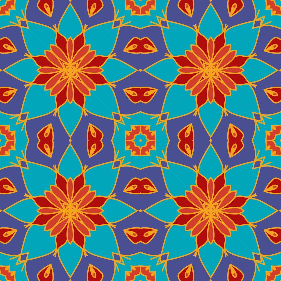 patrón sin costuras de flores geométricas de garabatos coloridos abstractos. fondo floral. mosaico de caleidoscopio, mosaico geo de adorno de línea delgada. vector