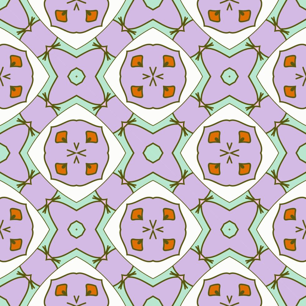 Abstract colorful doodle geometric flower seamless pattern. Floral background. Kaleidoscope mosaic, geo tile of thin line ornament. vector