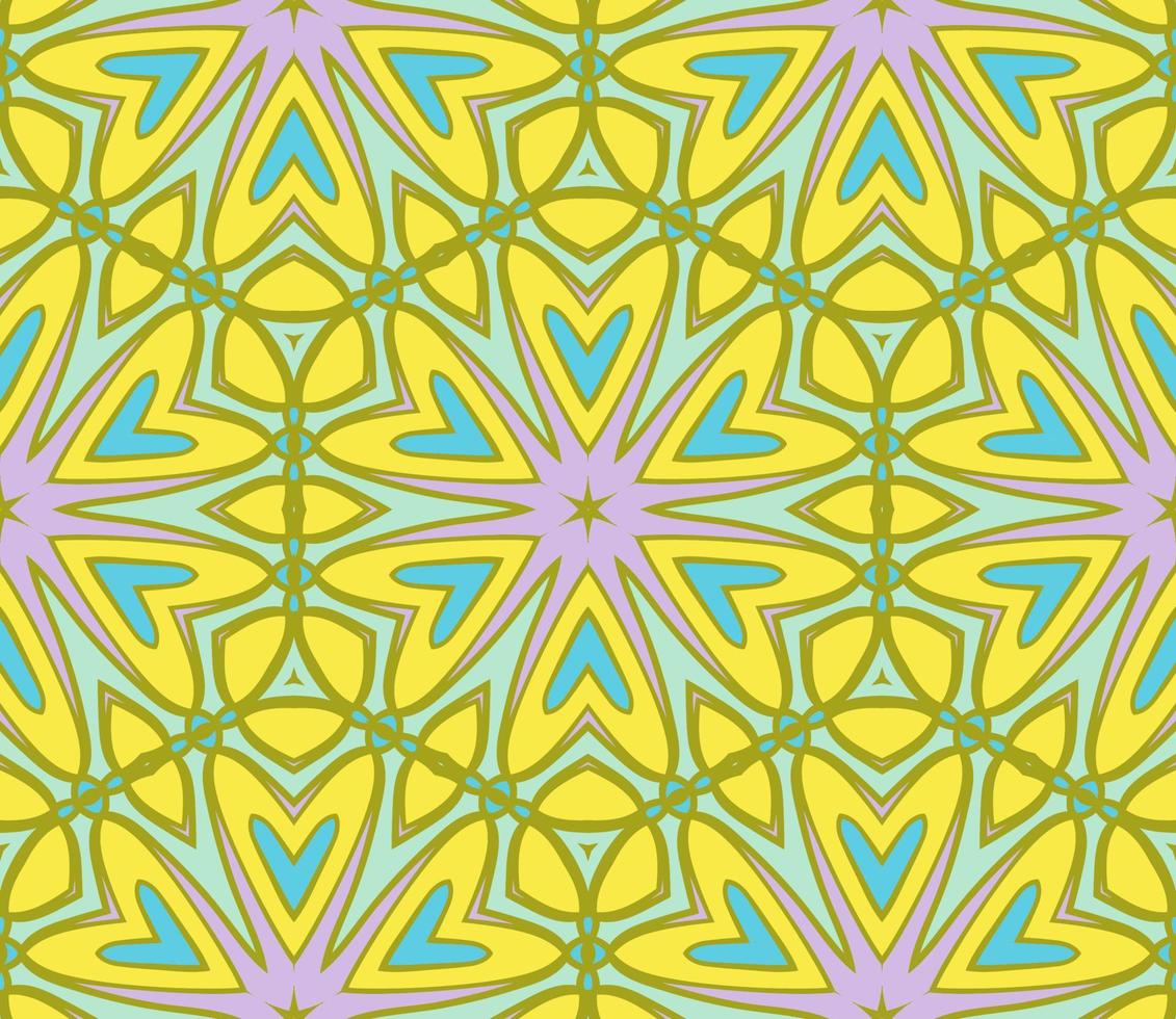 patrón sin costuras de flores geométricas de garabatos coloridos abstractos. fondo floral. mosaico de caleidoscopio, mosaico geo de adorno de línea delgada. vector