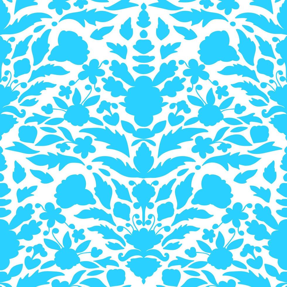 Colorful floral damask seamless pattern with fantasy flowers, leaves. vector