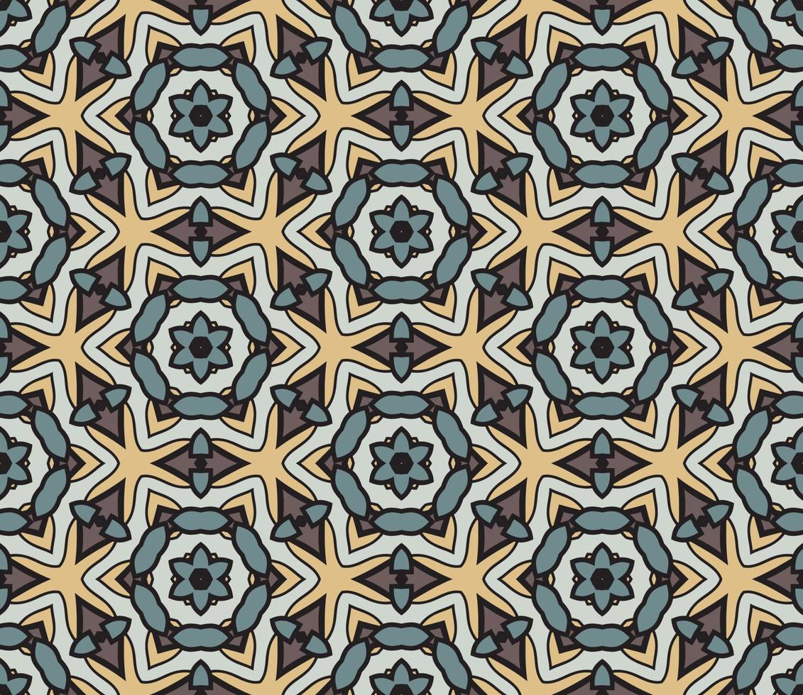 Abstract colorful doodle geometric flower seamless pattern. Floral background. Kaleidoscope mosaic, geo tile of thin line ornament. vector