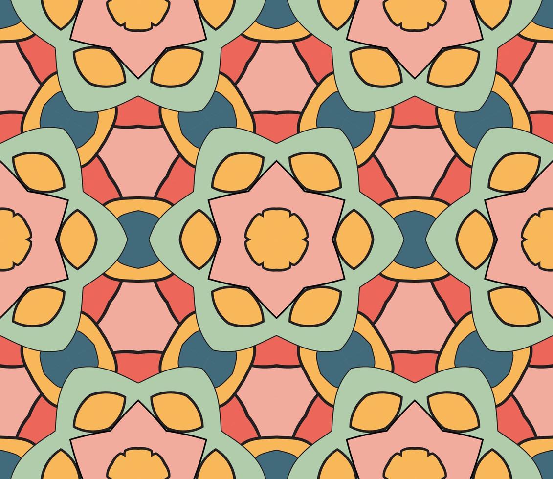 patrón sin costuras de flores geométricas de garabatos coloridos abstractos. fondo floral. mosaico de caleidoscopio, mosaico geo de adorno de línea delgada. vector