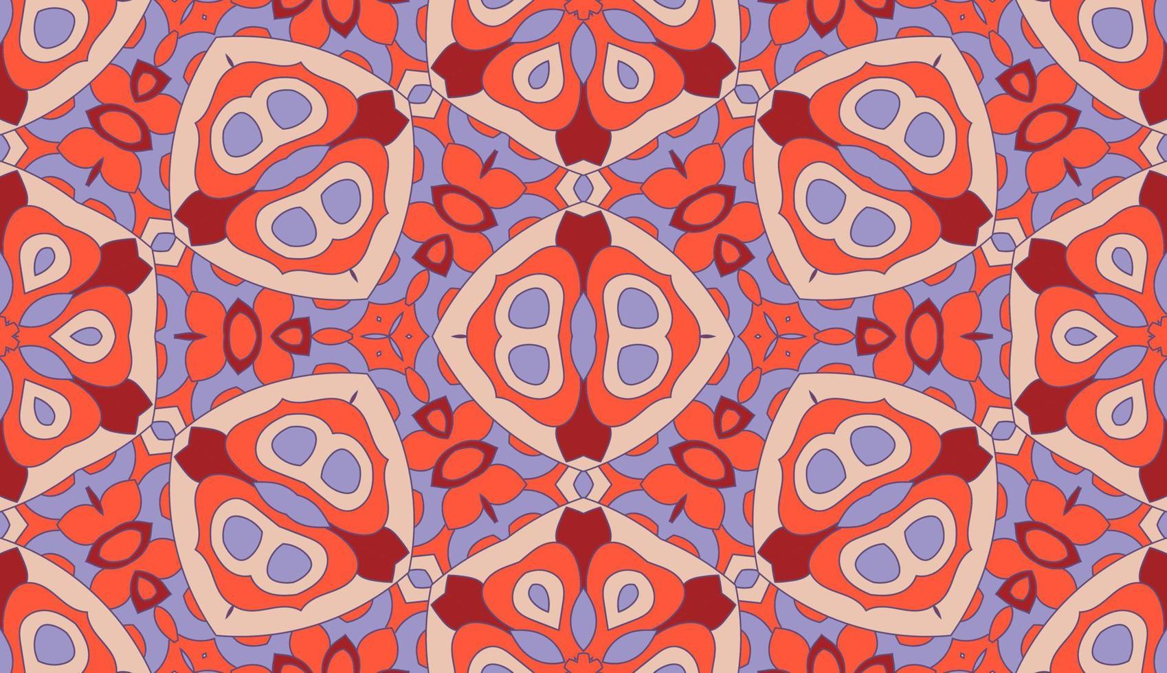 Abstract colorful doodle geometric flower seamless pattern. Floral background. Kaleidoscope mosaic, geo tile of thin line ornament. vector