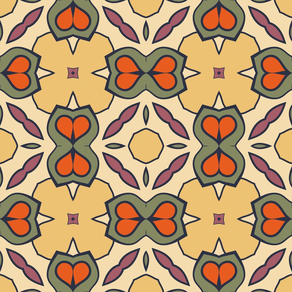Abstract colorful doodle geometric flower seamless pattern. Floral background. Kaleidoscope mosaic, geo tile of thin line ornament. vector