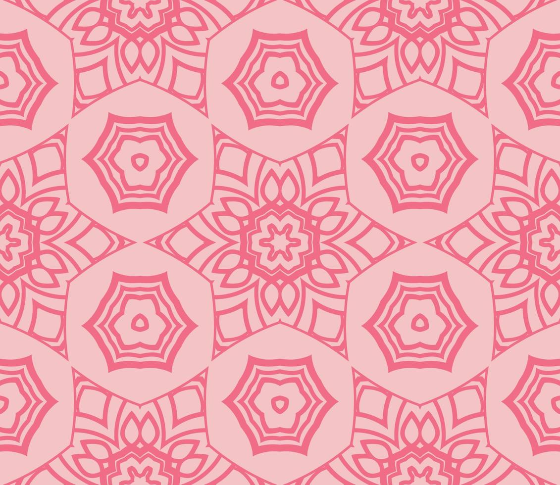 Abstract colorful doodle geometric flower seamless pattern. Floral background. Kaleidoscope mosaic, geo tile of thin line ornament. vector