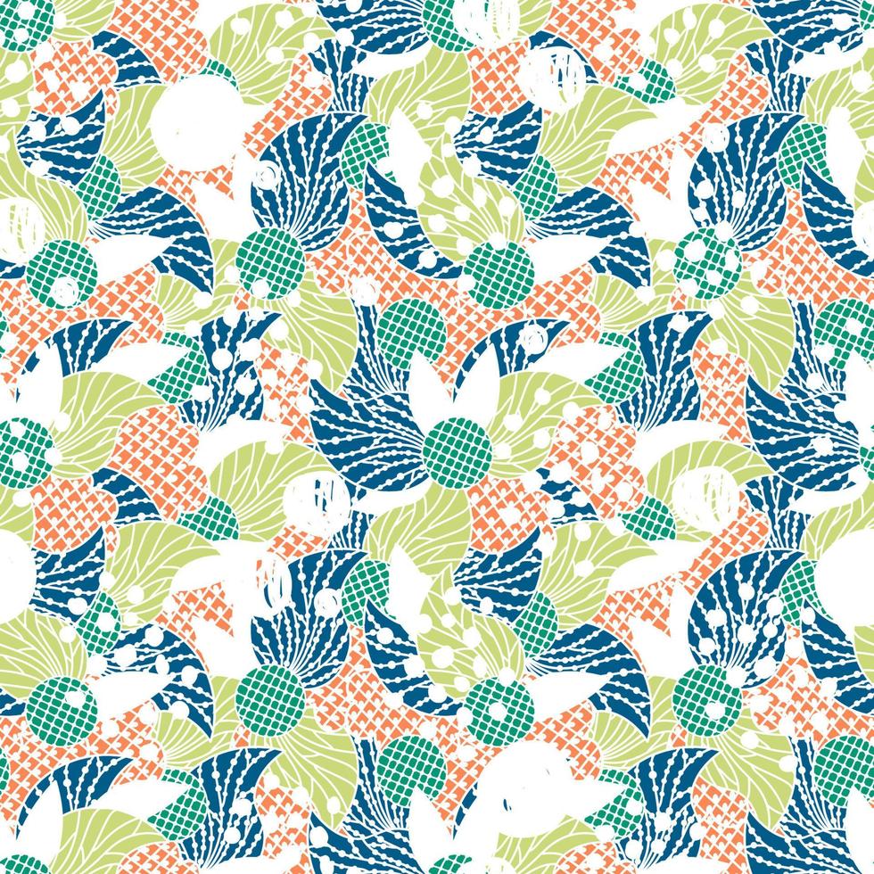 Abstract floral colorful hand drawn seamless pattern with geometrical shapes. Circles, dots. vector