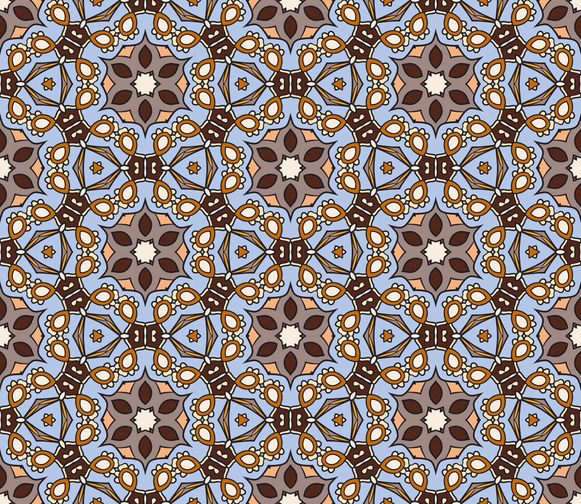 Abstract colorful doodle geometric flower seamless pattern. Floral background. Kaleidoscope mosaic, geo tile of thin line ornament. vector