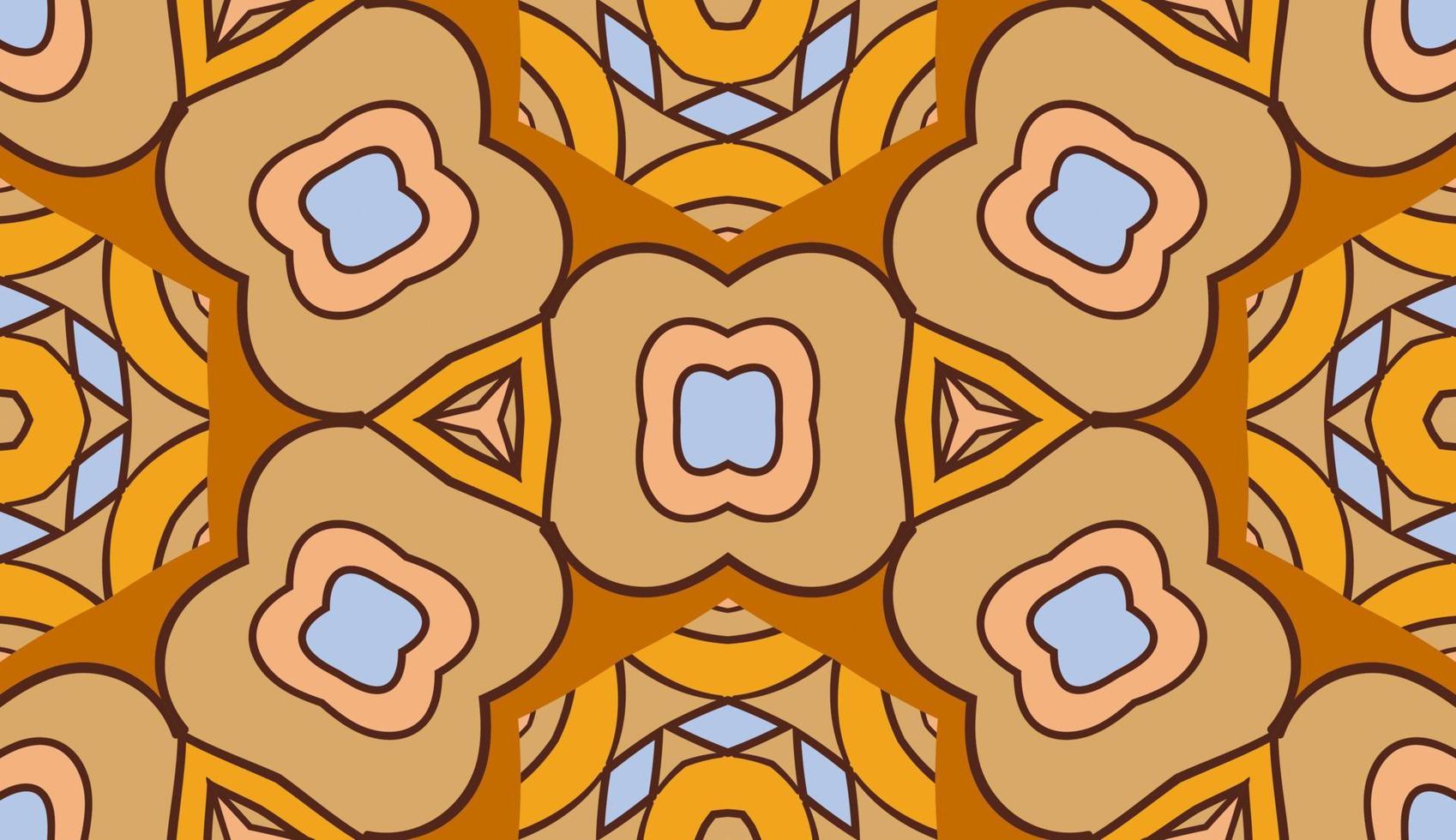Abstract colorful doodle geometric flower seamless pattern. Floral background. Kaleidoscope mosaic, geo tile of thin line ornament. vector