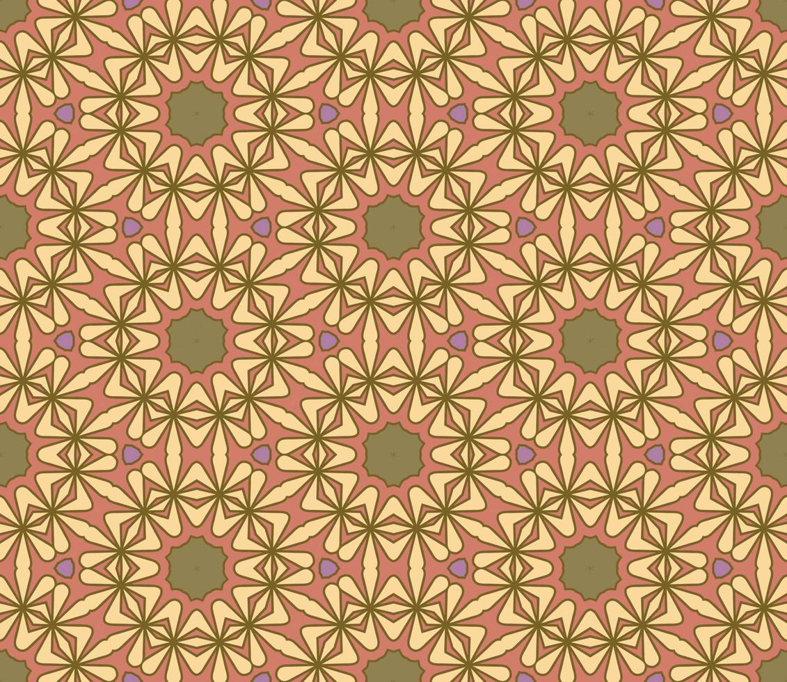 Abstract colorful doodle geometric flower seamless pattern. Floral background. Kaleidoscope mosaic, geo tile of thin line ornament. vector