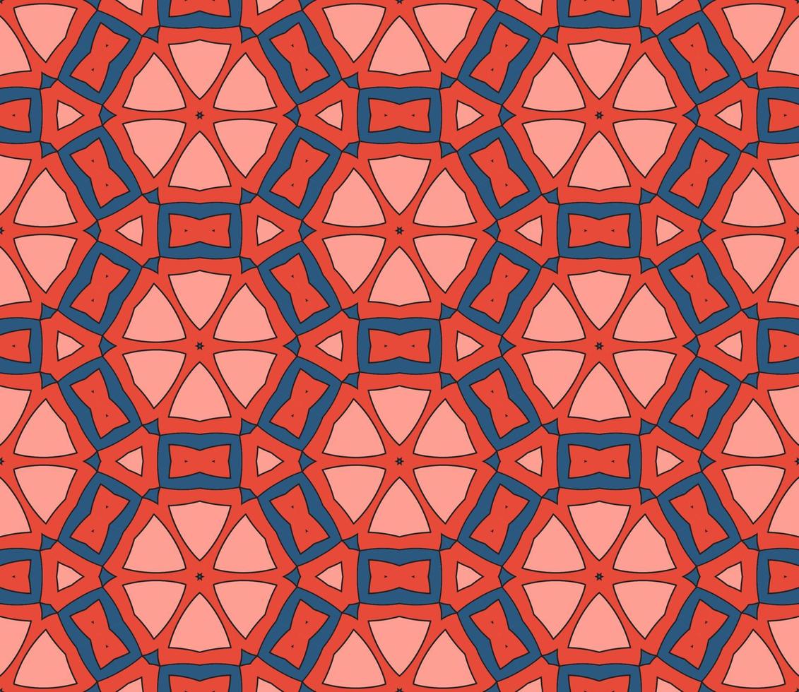 Abstract colorful doodle geometric flower seamless pattern. Floral background. Kaleidoscope mosaic, geo tile of thin line ornament. vector