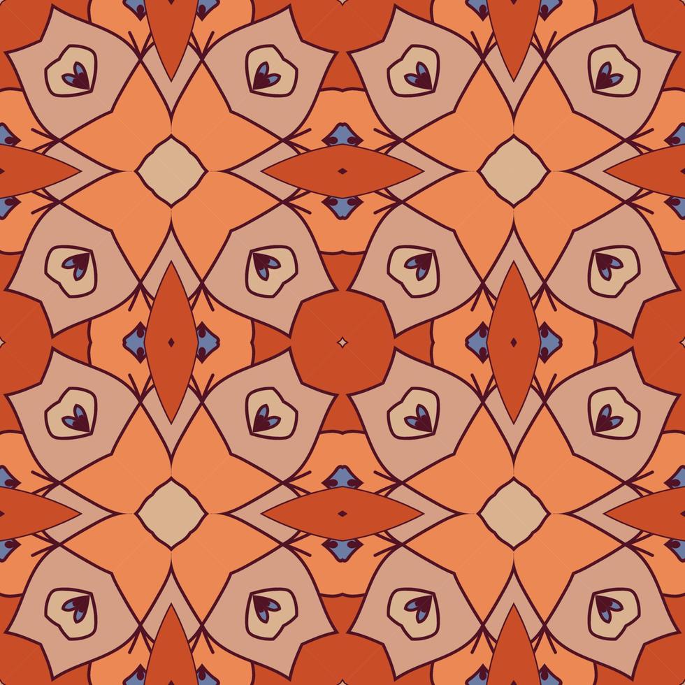 Abstract colorful doodle geometric flower seamless pattern. Floral background. Kaleidoscope mosaic, geo tile of thin line ornament. vector