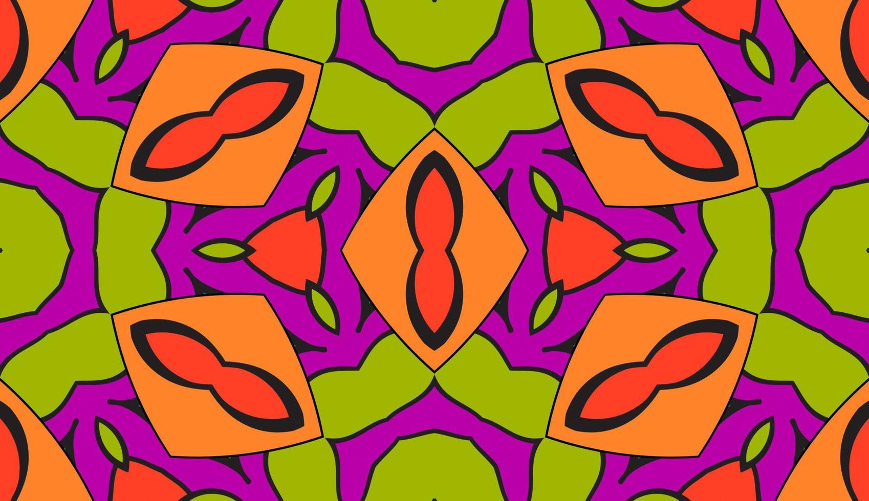 Abstract colorful doodle geometric flower seamless pattern. Floral background. Kaleidoscope mosaic, geo tile of thin line ornament. vector