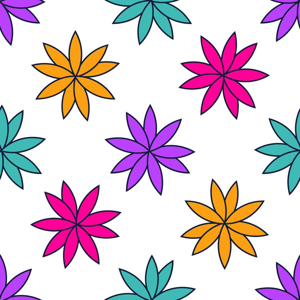 Seamless pattern with colorful geometric flowers. Floral ornament background. vector