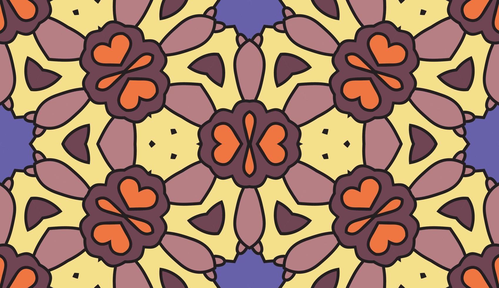 Abstract colorful doodle geometric flower seamless pattern. Floral background. Kaleidoscope mosaic, geo tile of thin line ornament. vector