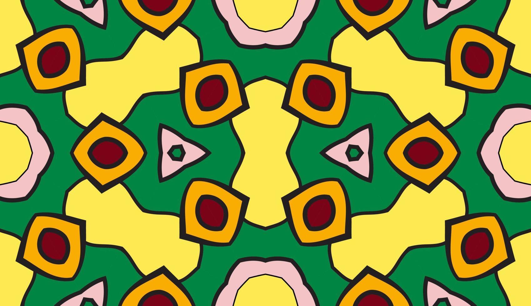Abstract colorful doodle geometric flower seamless pattern. Floral background. Kaleidoscope mosaic, geo tile of thin line ornament. vector