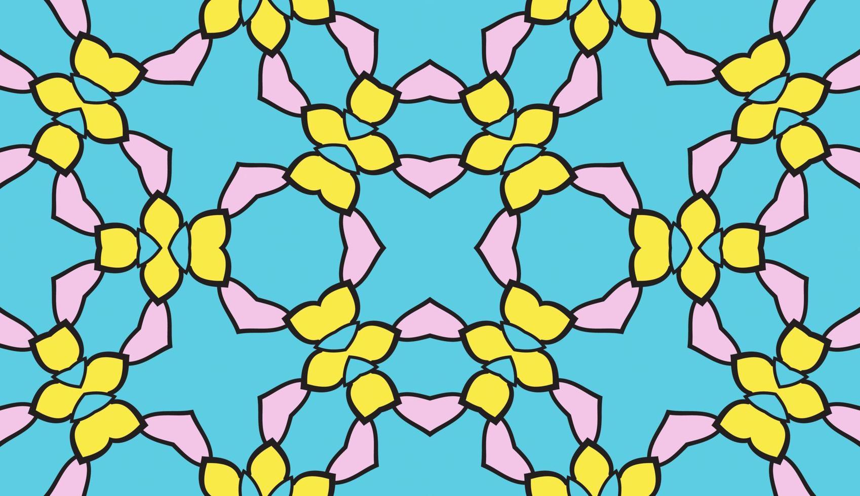 Abstract colorful doodle geometric flower seamless pattern. Floral background. Kaleidoscope mosaic, geo tile of thin line ornament. vector