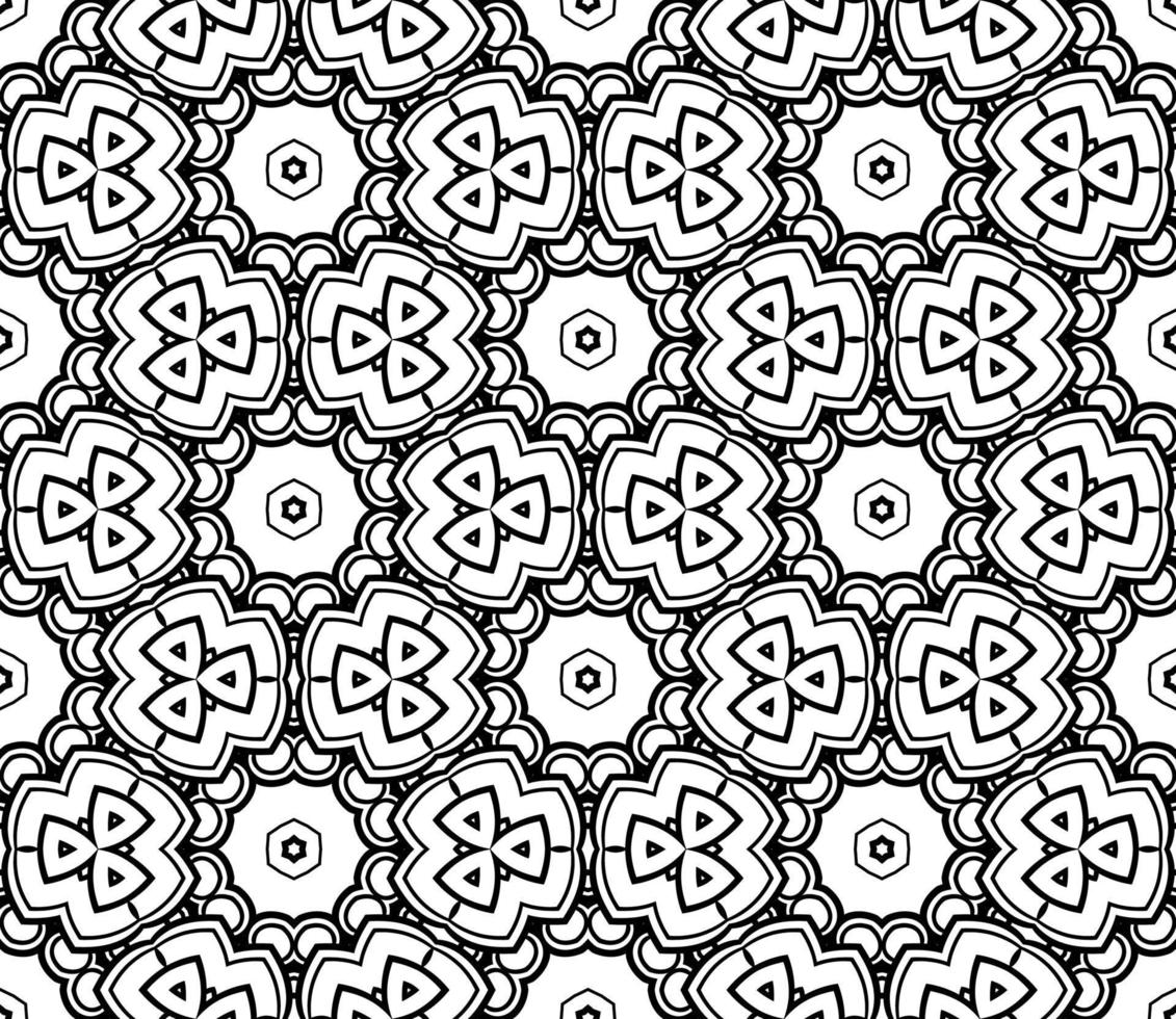 Abstract colorful doodle geometric flower seamless pattern. Floral background. Kaleidoscope mosaic, geo tile of thin line ornament. vector