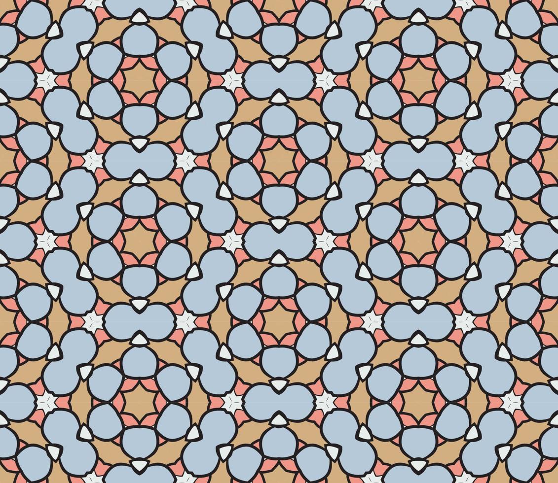 Abstract colorful doodle geometric flower seamless pattern. Floral background. Kaleidoscope mosaic, geo tile of thin line ornament. vector