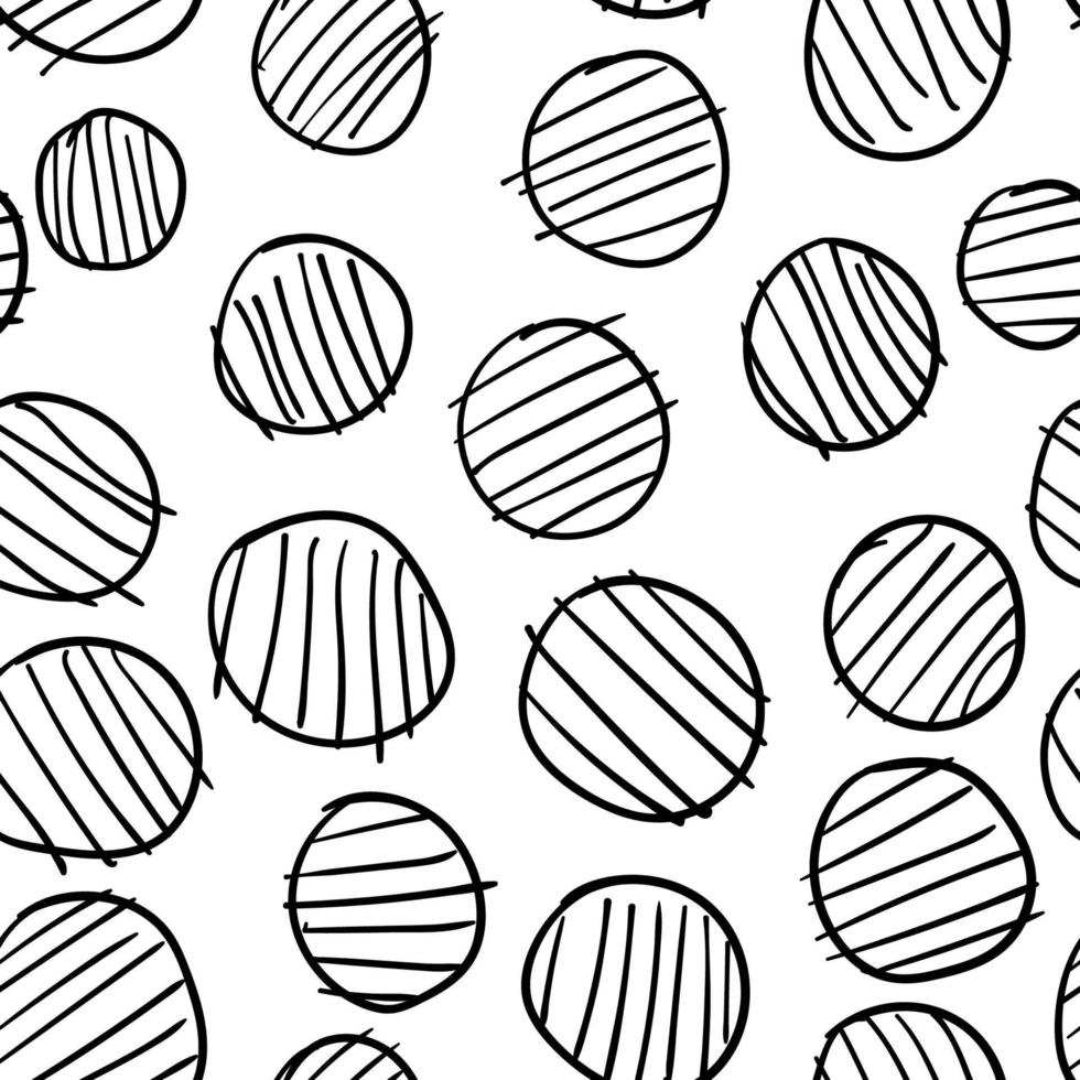 Geometrical background with striped uneven circles. Abstract round seamless pattern. Hand drawn dots pattern on white background. vector