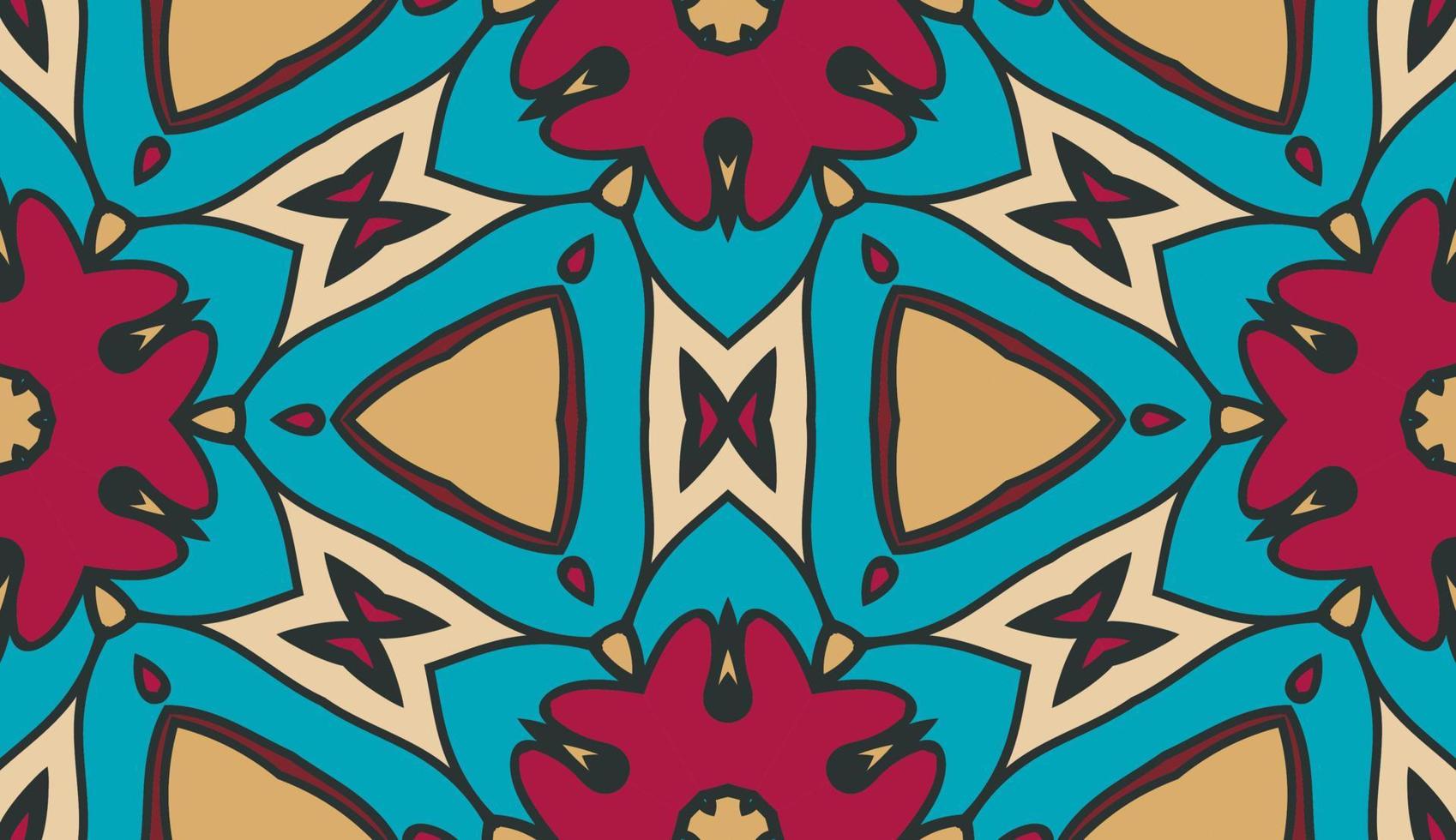 Abstract colorful doodle geometric flower seamless pattern. Floral background. Kaleidoscope mosaic, geo tile of thin line ornament. vector