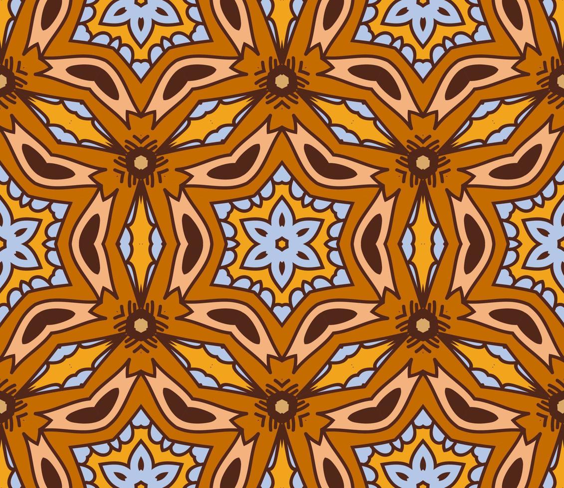 Abstract colorful doodle geometric flower seamless pattern. Floral background. Kaleidoscope mosaic, geo tile of thin line ornament. vector