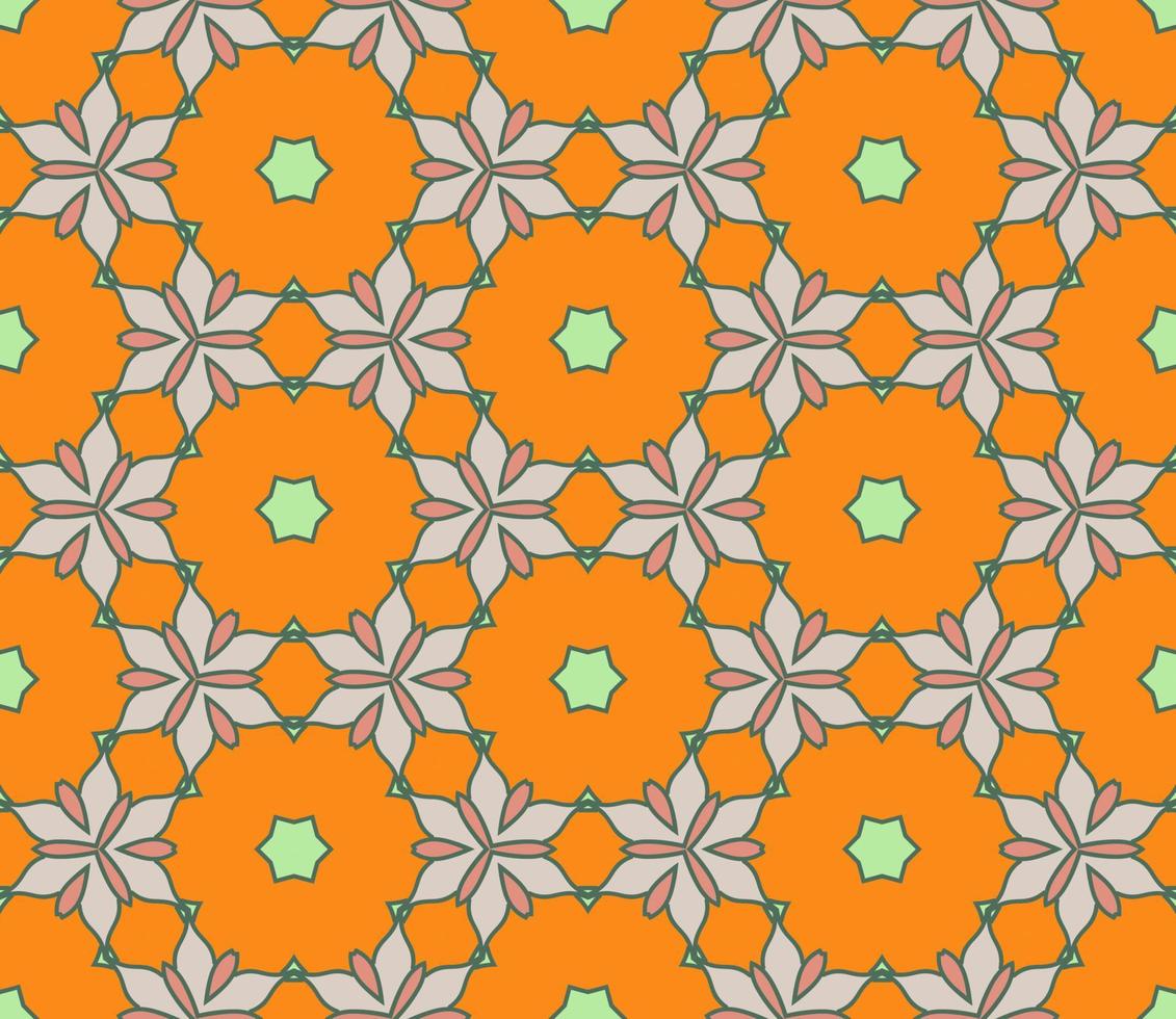 Abstract colorful doodle geometric flower seamless pattern. Floral background. Kaleidoscope mosaic, geo tile of thin line ornament. vector