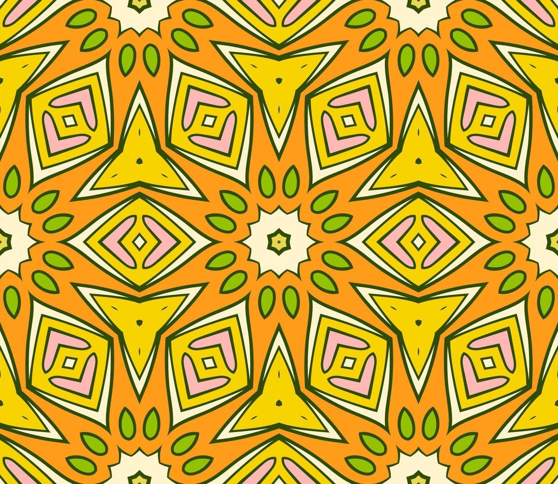 Abstract colorful doodle geometric flower seamless pattern. Floral background. Kaleidoscope mosaic, geo tile of thin line ornament. vector