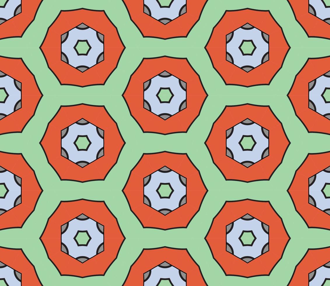 Abstract colorful doodle geometric flower seamless pattern. Floral background. Kaleidoscope mosaic, geo tile of thin line ornament. vector