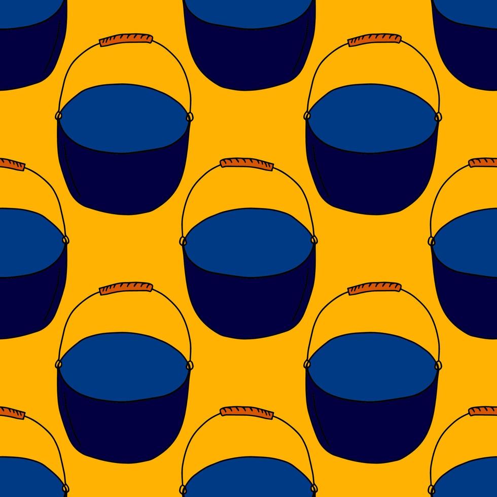 Cute cartoon doodle boiler seamless pattern. Abstract background with hike inventory, witch pan. vector