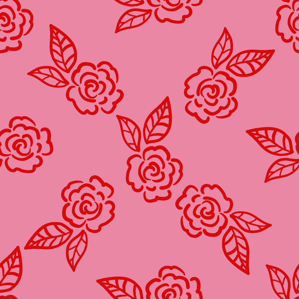 Cute cartoon doodle rose seamless pattern. Floral element background. vector