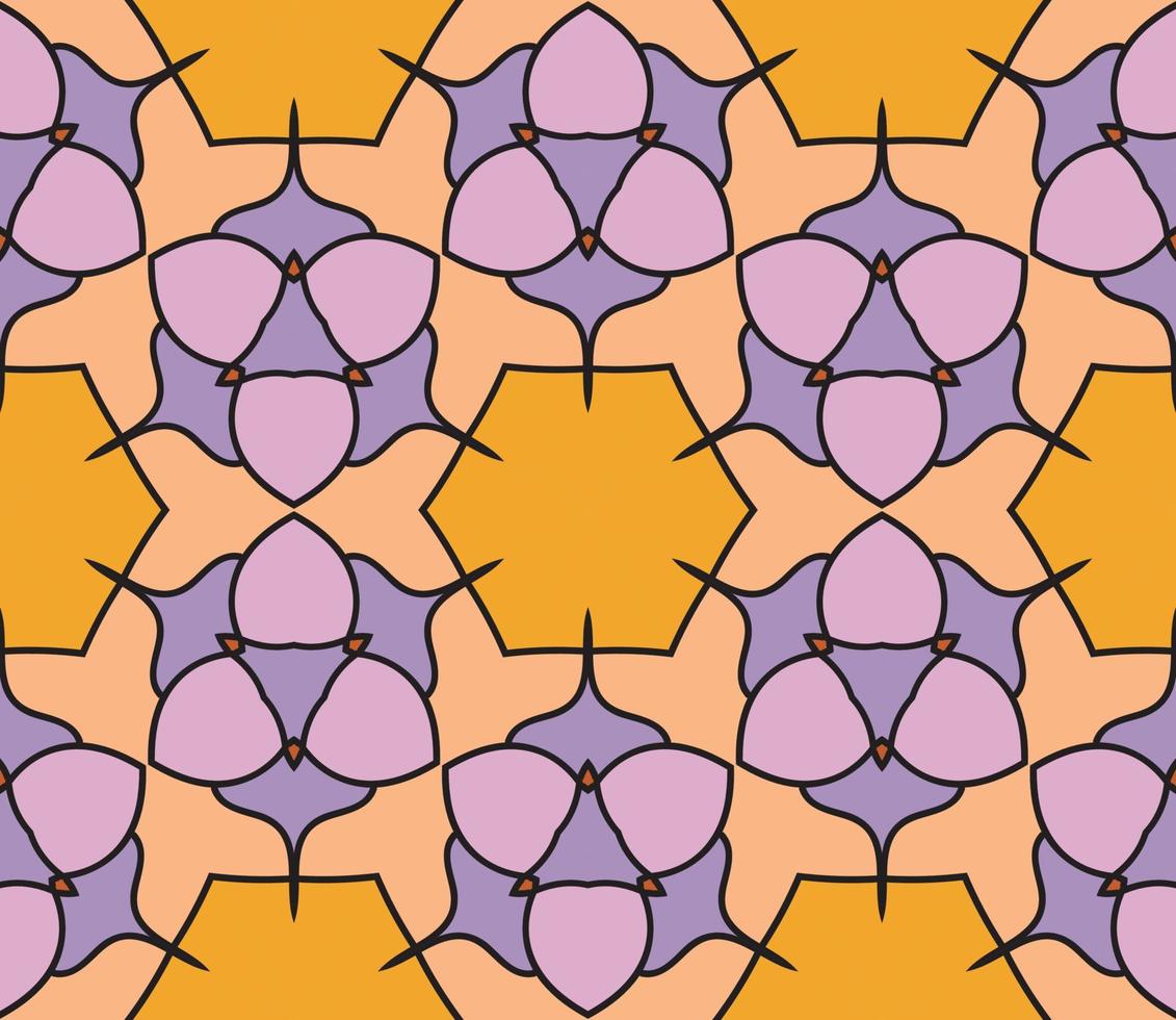 Abstract colorful doodle geometric flower seamless pattern. Floral background. Kaleidoscope mosaic, geo tile of thin line ornament. vector