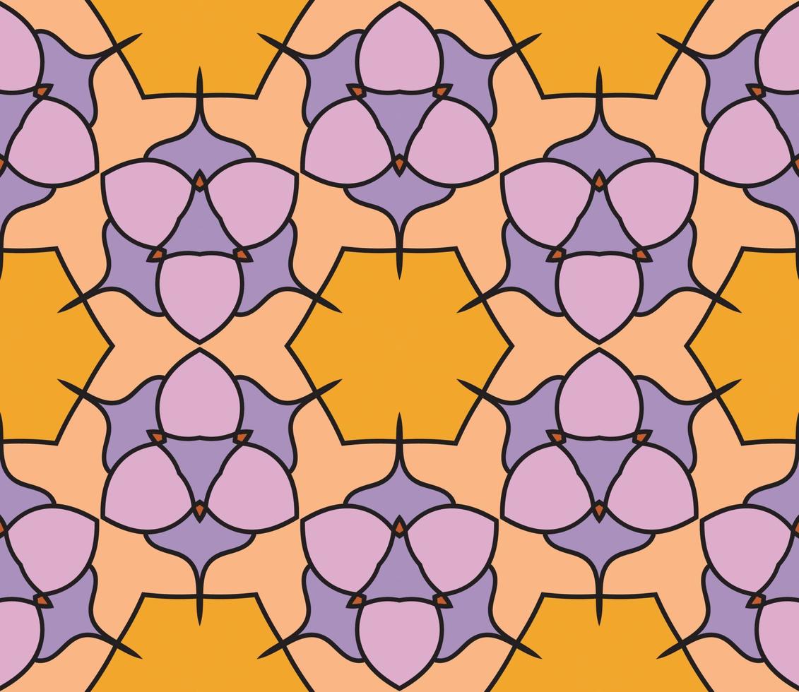 patrón sin costuras de flores geométricas de garabatos coloridos abstractos. fondo floral. mosaico de caleidoscopio, mosaico geo de adorno de línea delgada. vector