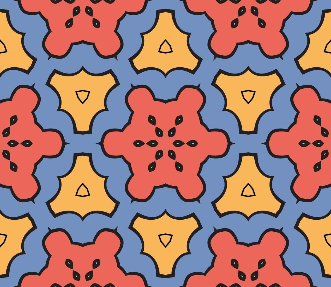Abstract colorful doodle geometric flower seamless pattern. Floral background. Kaleidoscope mosaic, geo tile of thin line ornament. vector