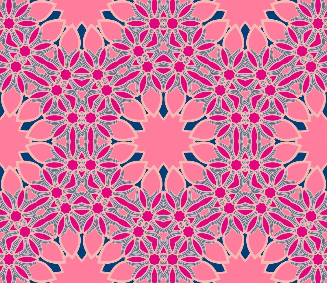 Abstract colorful doodle geometric flower seamless pattern. Floral background. Kaleidoscope mosaic, geo tile of thin line ornament. vector