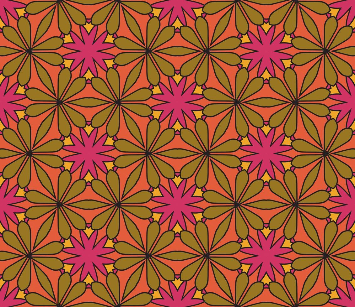 patrón sin costuras de flores geométricas de garabatos coloridos abstractos. fondo floral. mosaico de caleidoscopio, mosaico geo de adorno de línea delgada. vector