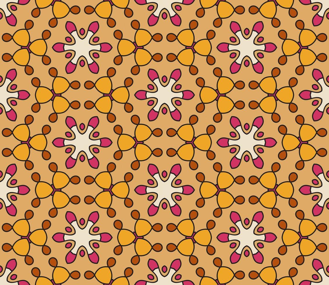 Abstract colorful doodle geometric flower seamless pattern. Floral background. Kaleidoscope mosaic, geo tile of thin line ornament. vector