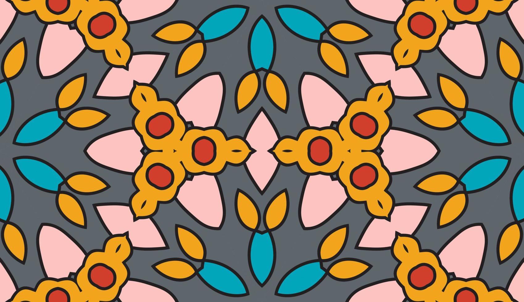 patrón sin costuras de flores geométricas de garabatos coloridos abstractos. fondo floral. mosaico de caleidoscopio, mosaico geo de adorno de línea delgada. vector