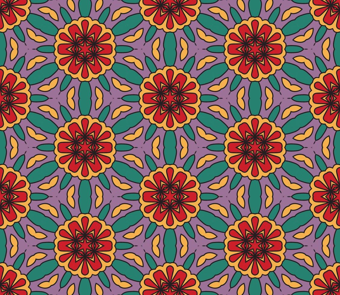 patrón sin costuras de flores geométricas de garabatos coloridos abstractos. fondo floral. mosaico de caleidoscopio, mosaico geo de adorno de línea delgada. vector