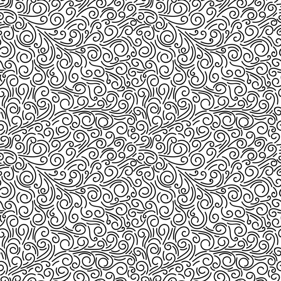 Abstract hand drawn doodle thin line wavy seamless pattern. Curly linear messy background. vector