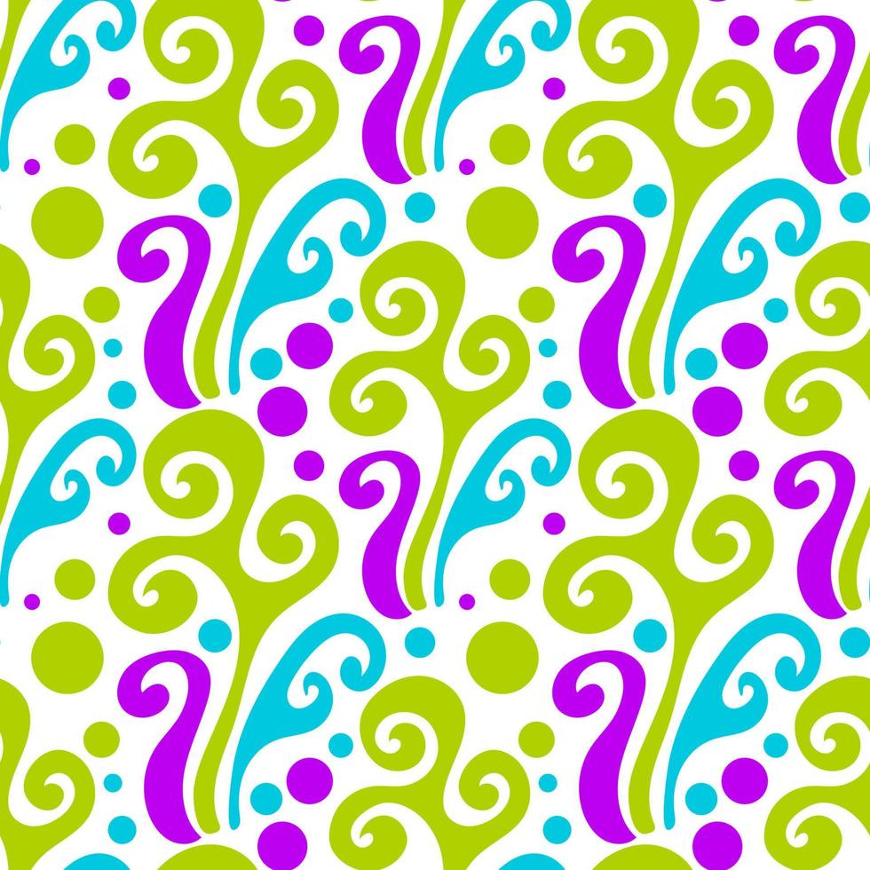 Colorful abstract seamless pattern with organic shapes, floral curls, leaves. vector