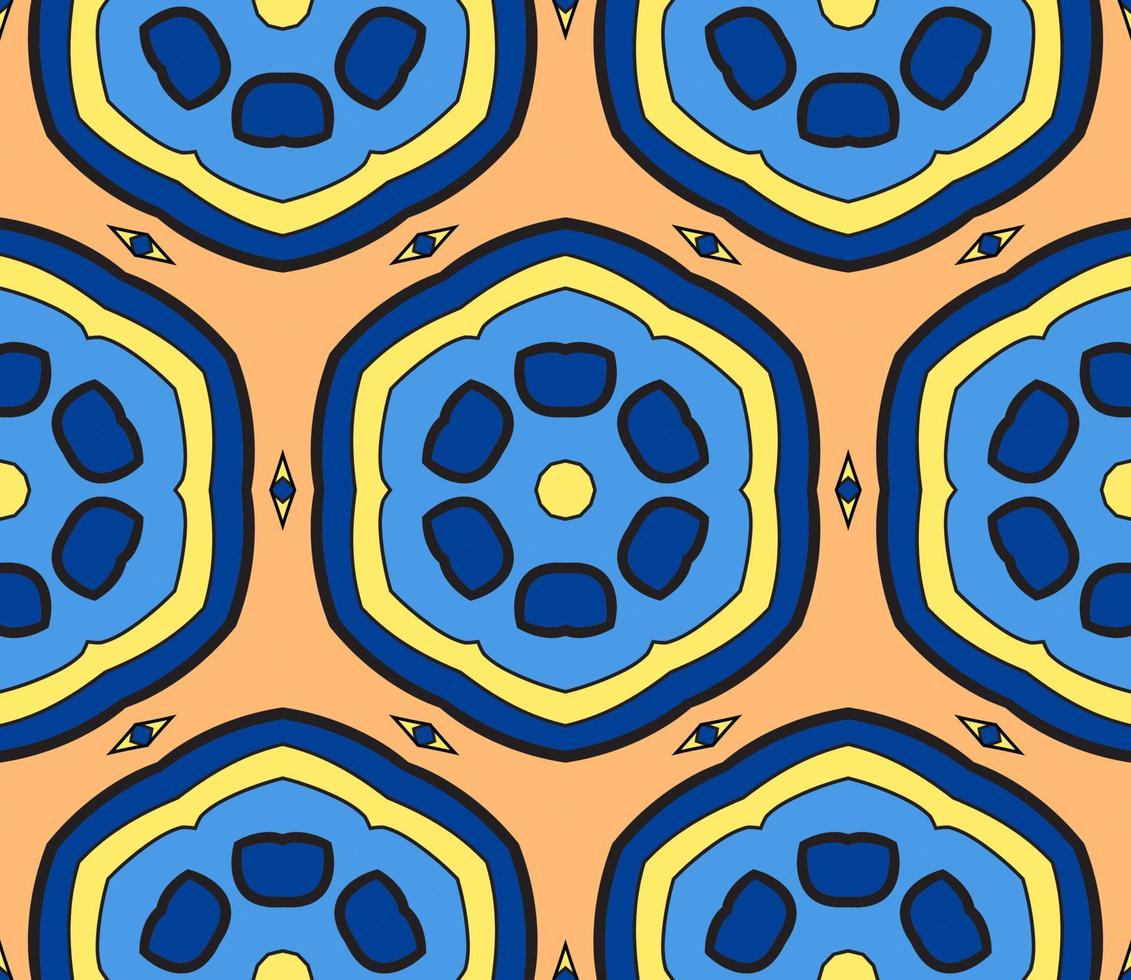 Abstract colorful doodle geometric flower seamless pattern. Floral background. Kaleidoscope mosaic, geo tile of thin line ornament. vector