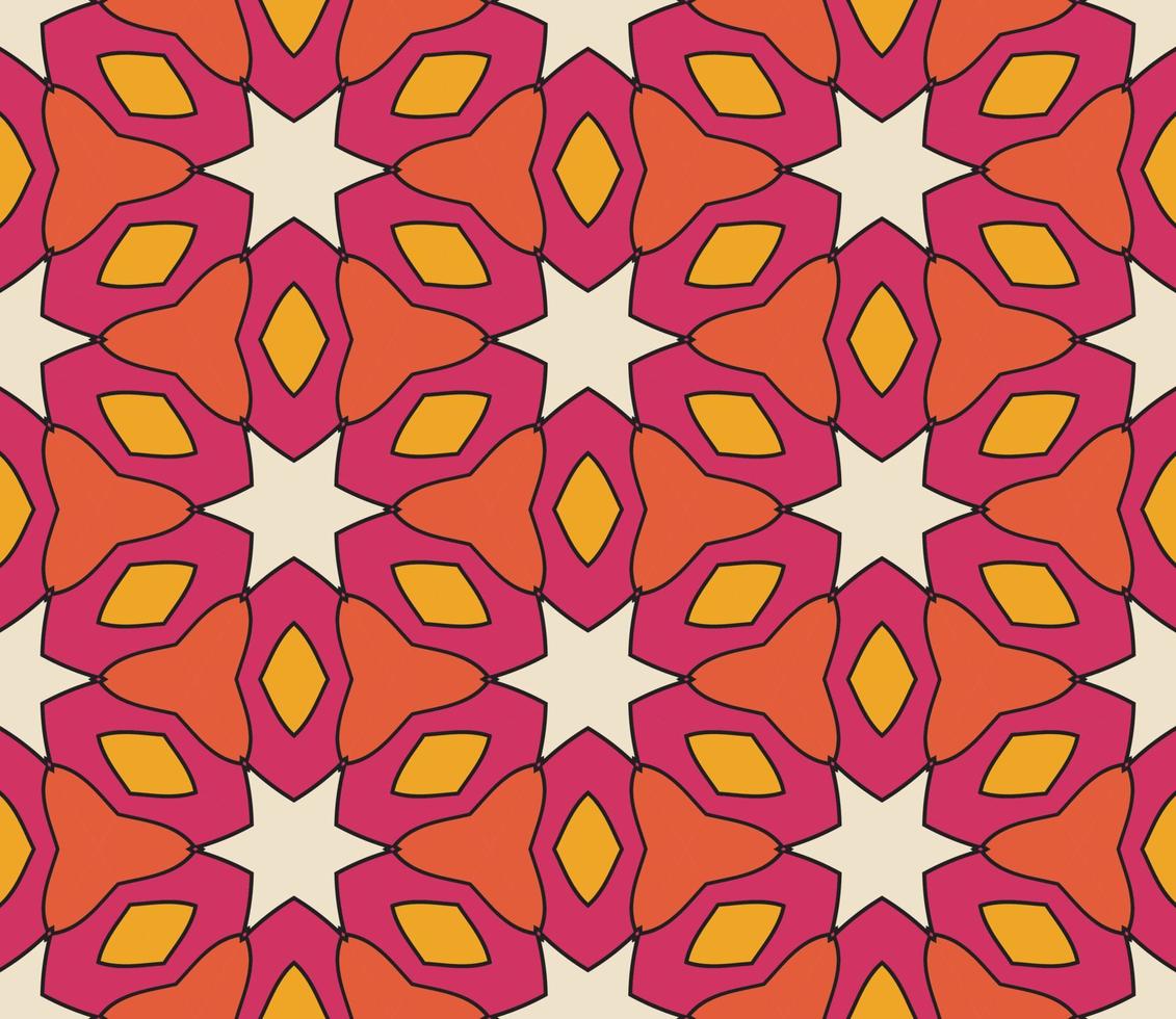 Abstract colorful doodle geometric flower seamless pattern. Floral background. Kaleidoscope mosaic, geo tile of thin line ornament. vector