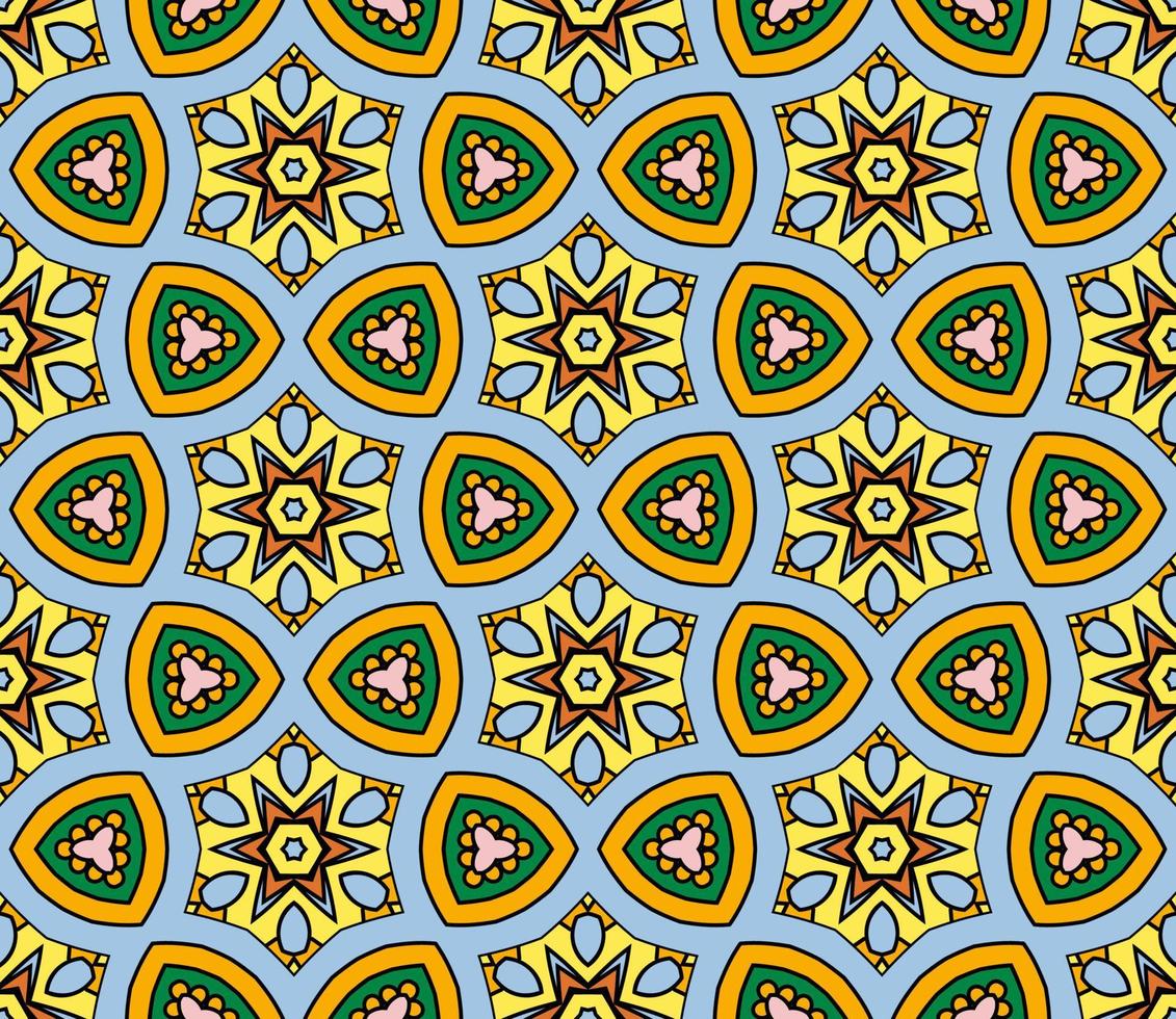 patrón sin costuras de flores geométricas de garabatos coloridos abstractos. fondo floral. mosaico de caleidoscopio, mosaico geo de adorno de línea delgada. vector