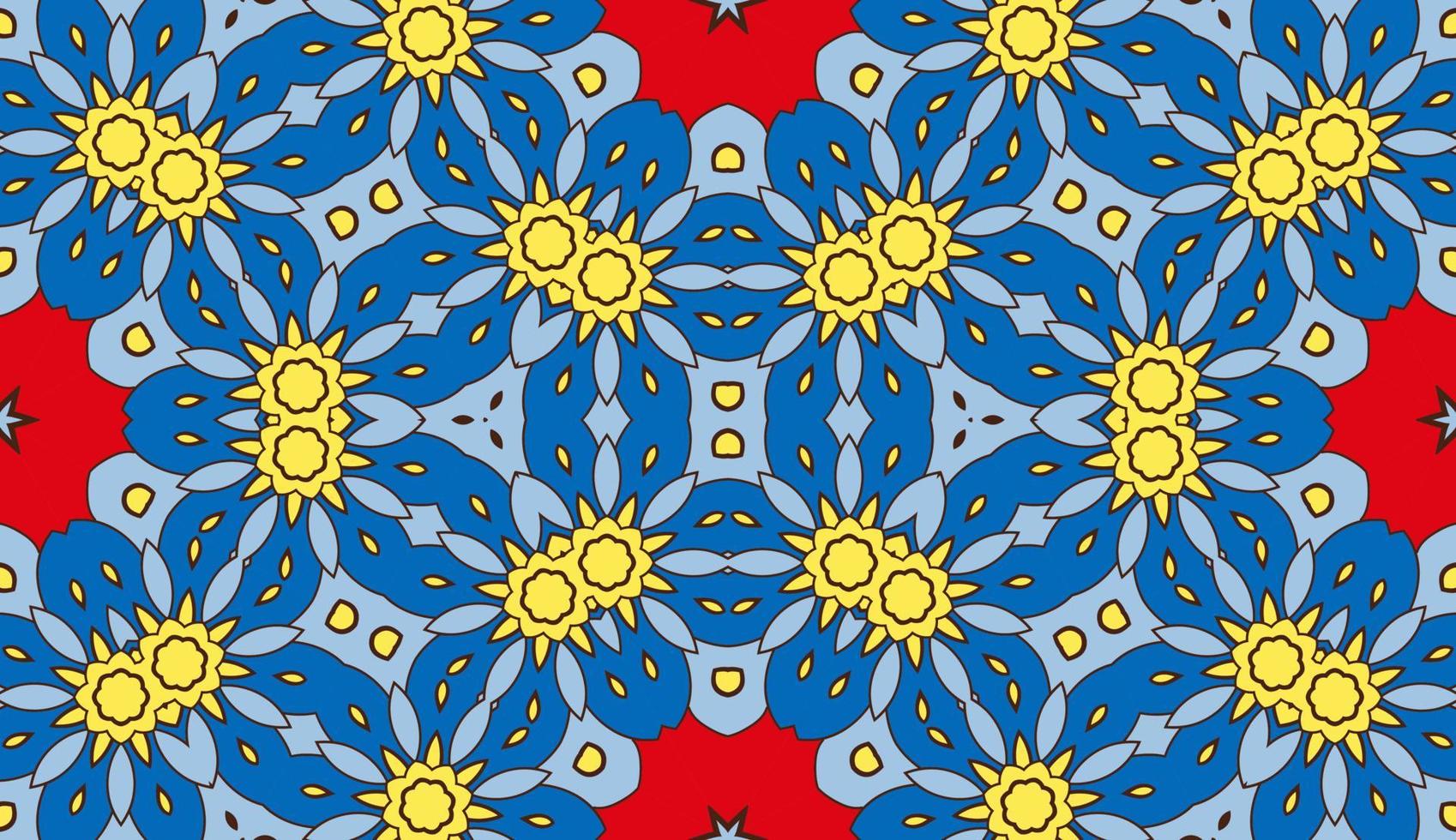 Abstract colorful doodle geometric flower seamless pattern. Floral background. Kaleidoscope mosaic, geo tile of thin line ornament. vector