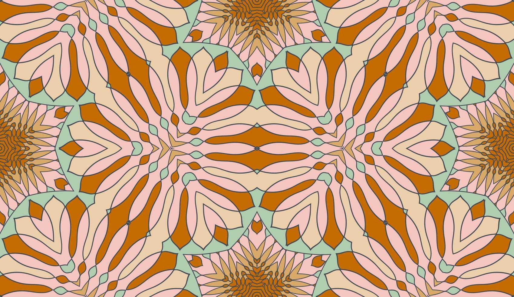 Abstract colorful doodle geometric flower seamless pattern. Floral background. Kaleidoscope mosaic, geo tile of thin line ornament. vector