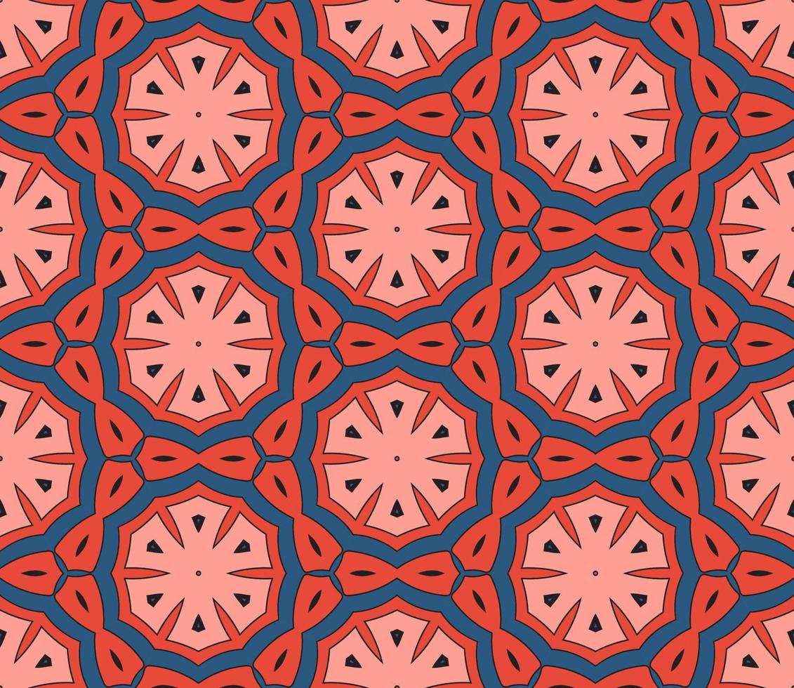 patrón sin costuras de flores geométricas de garabatos coloridos abstractos. fondo floral. mosaico de caleidoscopio, mosaico geo de adorno de línea delgada. vector